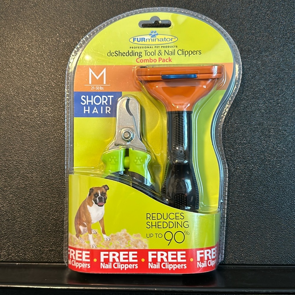 FURminator Deshedding Tool & Nail Clippers COMBO PACK M SHORT HAIR 21-50 lbs NIP